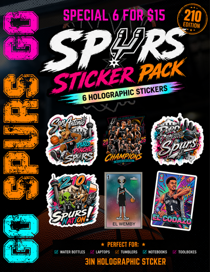 San Antonio Spurs 210 Edition Holographic Sticker Pack – 6 Pack | 3" Stickers